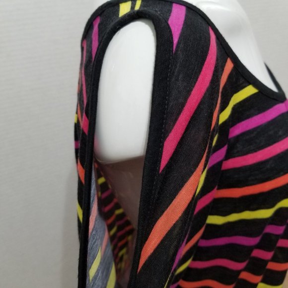 Mix & Co. top Medium NWT striped tie cuffs cold shoulder ruched neck elastic hem - Picture 6 of 11